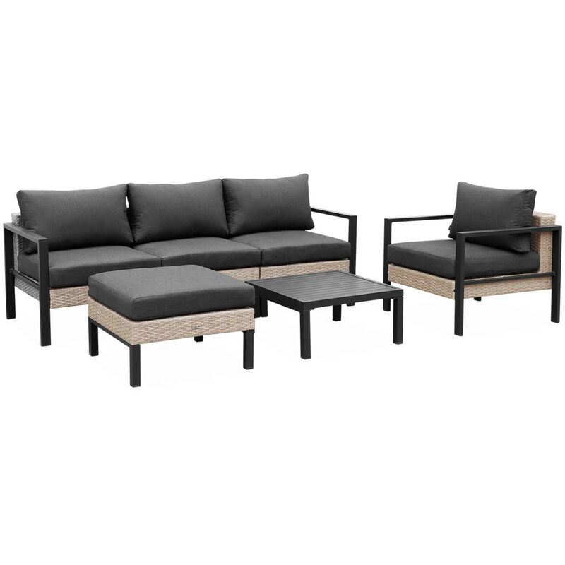 sweeek - Gartenlounge-Set Aluminium und Polyrattan, 5 Sitzplätze Anthrazit / Dunkelgrau