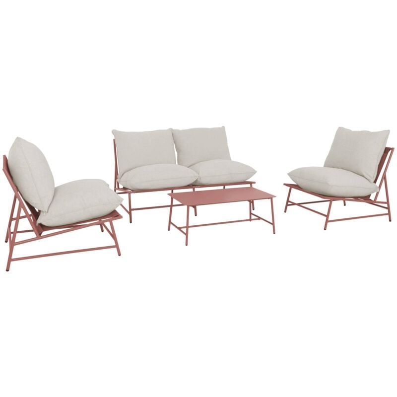 sweeek - Gartenlounge aus Stahl und Textilene für 4 Personen Terrakotta / Beige