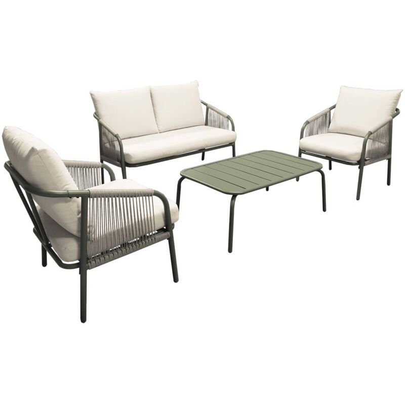 sweeek - Gartenlounge-Set aus Stahl, für 4 Personen Khaki / Beige