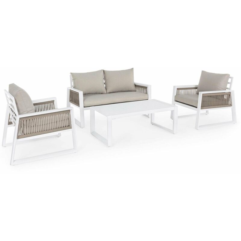 Gartenlounge Set 'Captiva' aus Aluminium mit Kunststoffseilen für den Außenbereich -Weiss