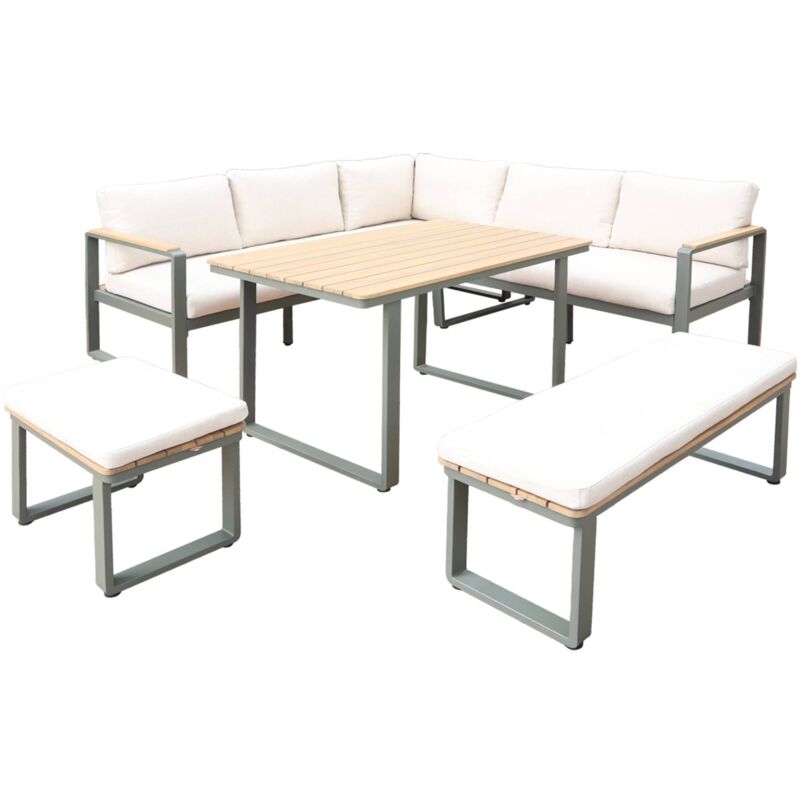 sweeek - Gartenlounge-Set für 8 Personen aus Akazienholz und Aluminium Khaki / Beige