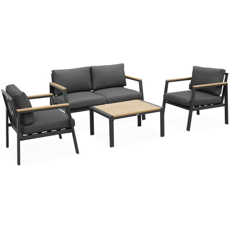 sweeek - Gartenlounge-Set aus Aluminium und Polywood, 4-Sitzer Anthrazit / Dunkelgrau