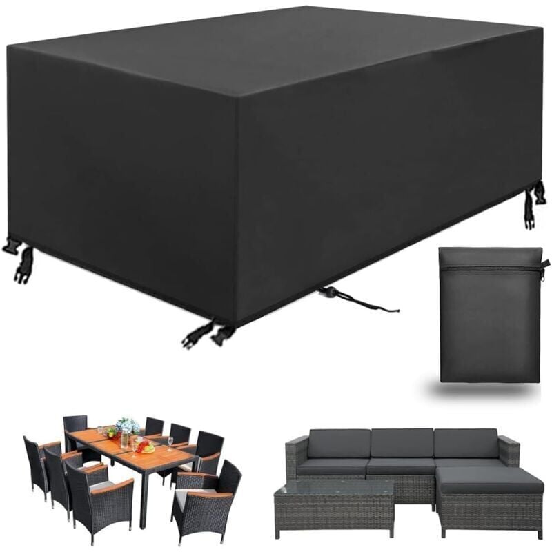 KZQ - Gartenmöbel-Abdeckung, rechteckige Gartentisch-Abdeckung, Möbel-Schutzhülle, wasserdichte Anti-UV-Gartenmöbel-Plane, 420D Oxford-Gewebe,