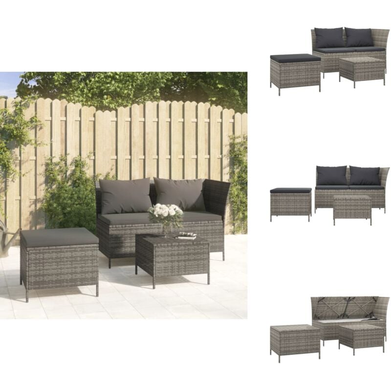 3-tlg. Garten-Lounge-Set mit Kissen Grau Poly Rattan - Gartenloungeset - Ecksofa - Outdoor Möbel - Rattan Gartenmöbel - Gartenmöbel Set