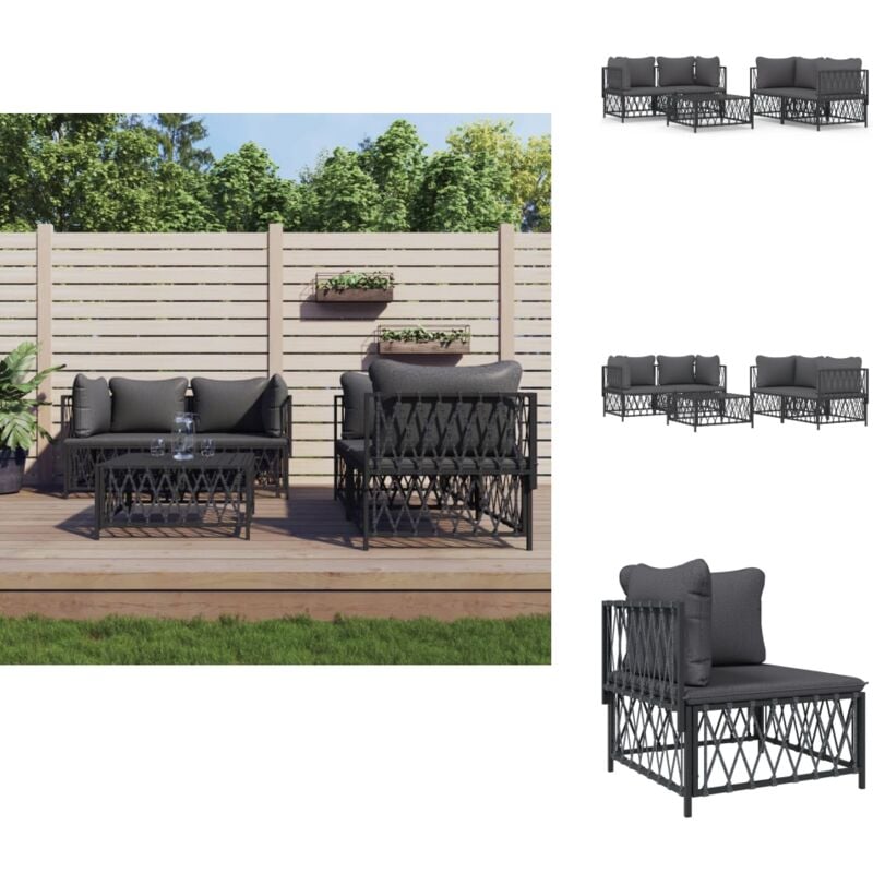5-tlg. Garten-Lounge-Set mit Kissen Anthrazit Stahl - Gartenmöbel - Loungesessel - Outdoor Möbel - Garten Lounge Set - Esstisch