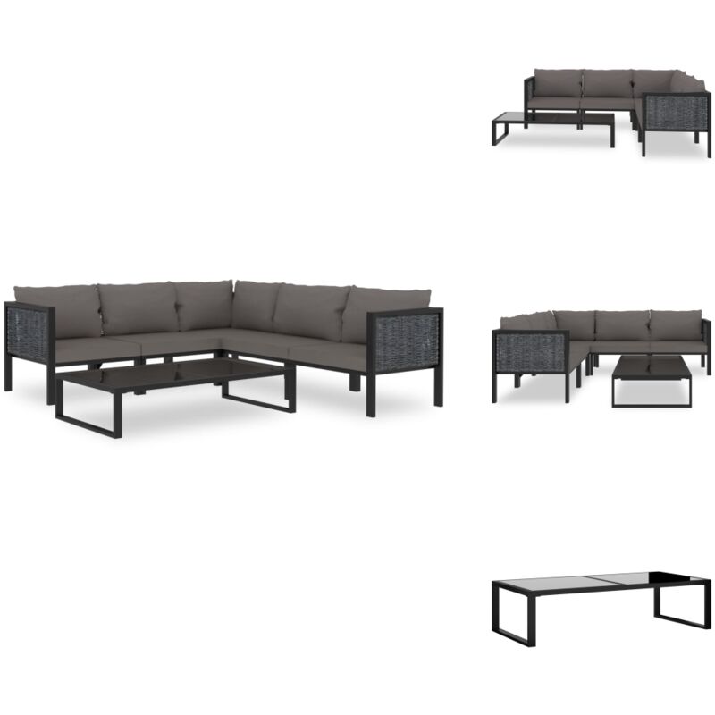 6-tlg. Garten-Lounge-Set mit Auflagen Poly Rattan Anthrazit - Gartenmöbel - Loungeset - Outdoor Möbel - Poolbereich - Rattan Gartenmöbel