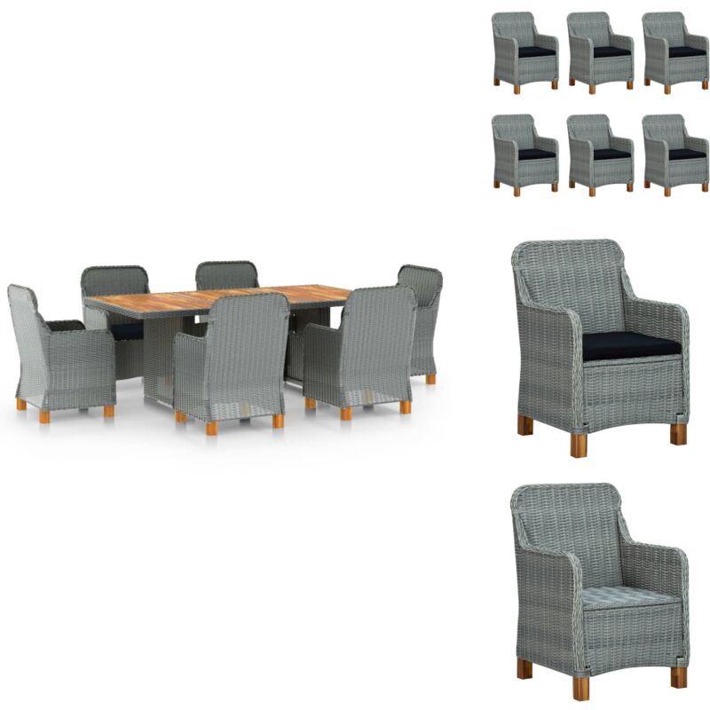 7-tlg. Garten-Essgruppe mit Auflagen Poly Rattan Hellgrau - Gartensessel - Gartenstuhl - Outdoor-Möbel - Gartenmöbel-Set - Rattan Gartenmöbel
