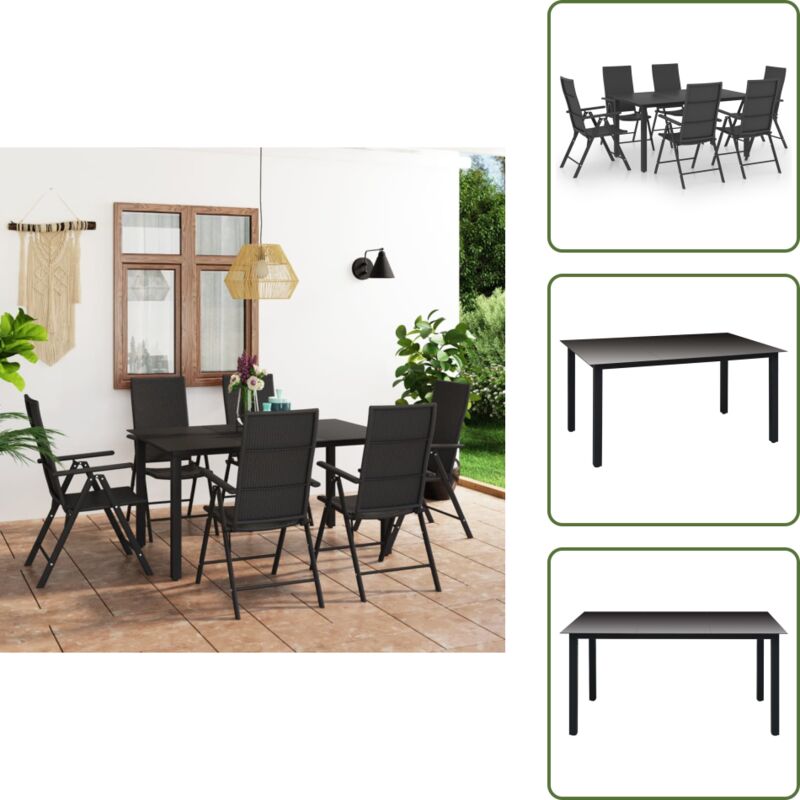 7-tlg. Garten-Essgruppe Schwarz - Gartensessel - Gartentisch - Rattan Gartenmöbel - Outdoor Möbel - Gartenmöbel Set