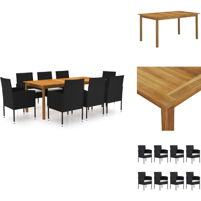 9-tlg. Garten-Essgruppe Schwarz - Gartenmöbel - Essgruppe - Outdoor Möbel - Holztisch - Stühlen