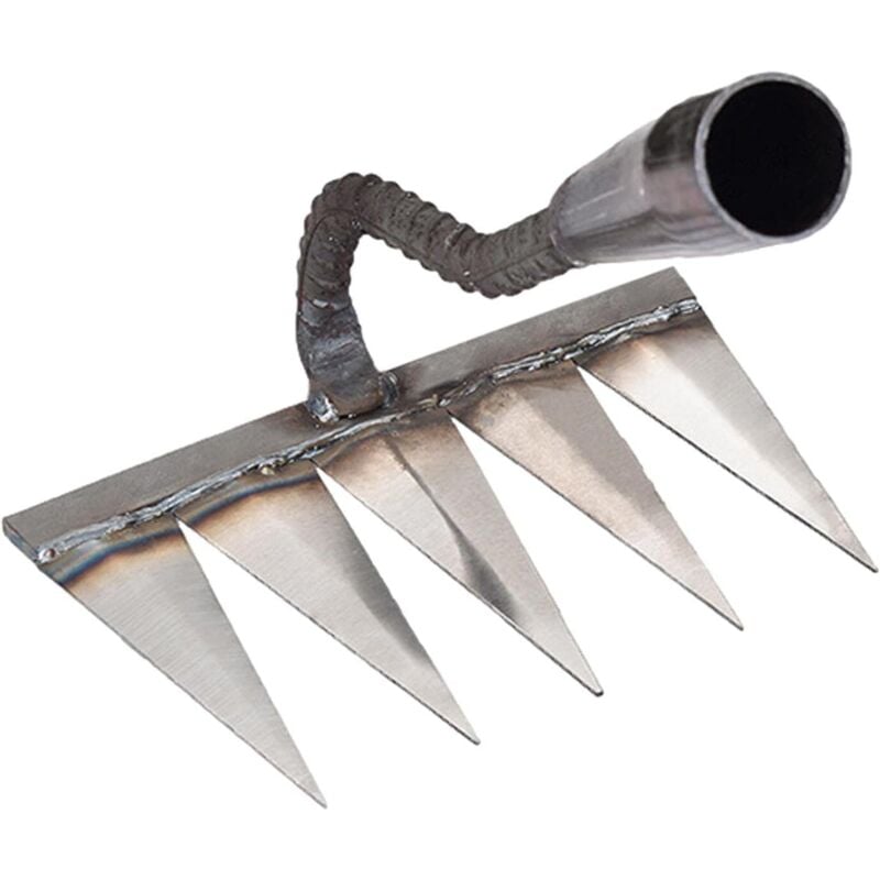 Gartenrechen, 5 Stahlzinken Unkrautrechen, Hand-Gartengeräte, manueller Rasenlüfter, Gartenhacke, Gartengeräte zum Säen, Jäten, Bodenlockern (ohne