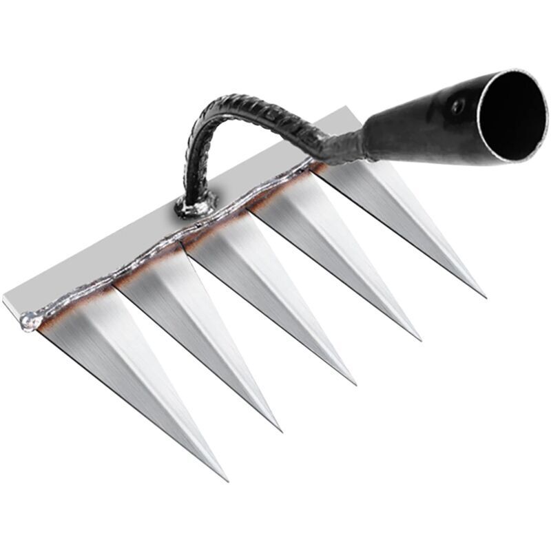 Gartenrechen, Gartengeräte, Unkrautrechen, Gartengeräte, Rasenrechen, Handvertikutierer mit 5 Stahlzinken, Gartenhacke, zum Jäten/Bodenlockern/Säen
