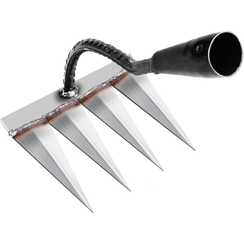 Gartenrechen, Gartengeräte, Unkrautrechen, Gartengeräte, Rasenrechen, Vertikutierer, Manuell, 4 Stahlzähne, Gartenhacke, zum Jäten/Auflockern des
