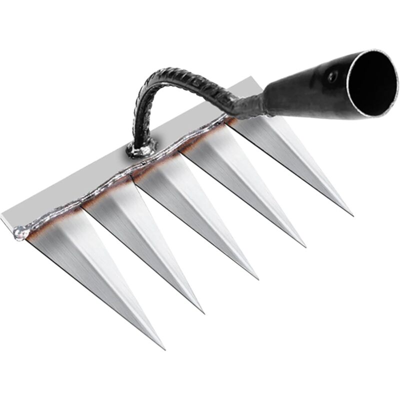 Gartenrechen, Gartengeräte, Unkrautrechen, Gartengeräte, Rasenrechen, Vertikutierer, Manuell, 5 Stahlzähne, Gartenhacke, Zum Jäten/Auflockern des