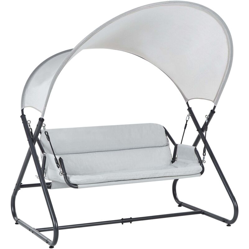 Gartenschaukel Hellgrau Mesh Stahl mit Dach 3-Sitzer Modernes Design Hollywoodschaukel Outdoor Garten Terrasse