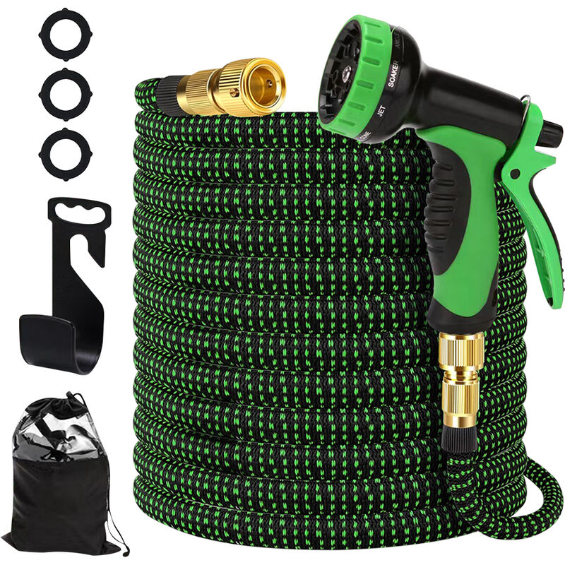 Haloyo - Gartenschlauch 15m,Gartenschlauch Flexibel ®,mit 10 Modi Wassersprühpistole,Ausziehbarer Zauberschlauch,grün