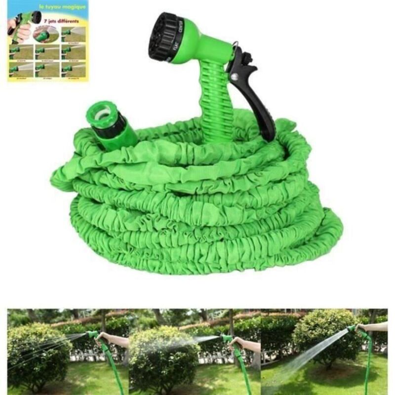 Gartenschlauch, 45 m (150 Fuß) – Einziehbarer Gartenschlauch + 7-Funktionen-Spritzpistole, flexibler Gartenschlauch und Aa27199