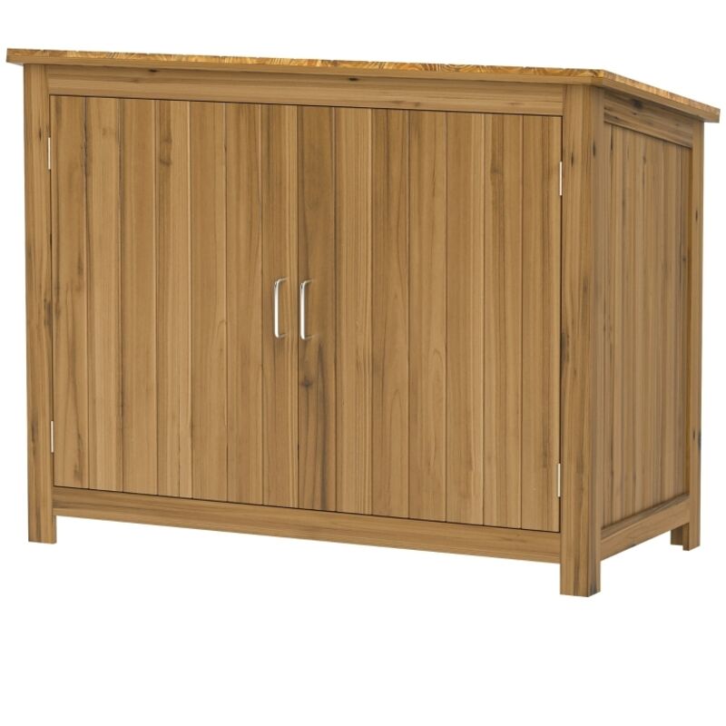 Gartenschrank aus Holz, wetterfester Geräteschuppen mit Tür, Pultdach und Ablagen, Geräteschrank für Garten, Terrasse und Hinterhof, 110 × 50 × 85