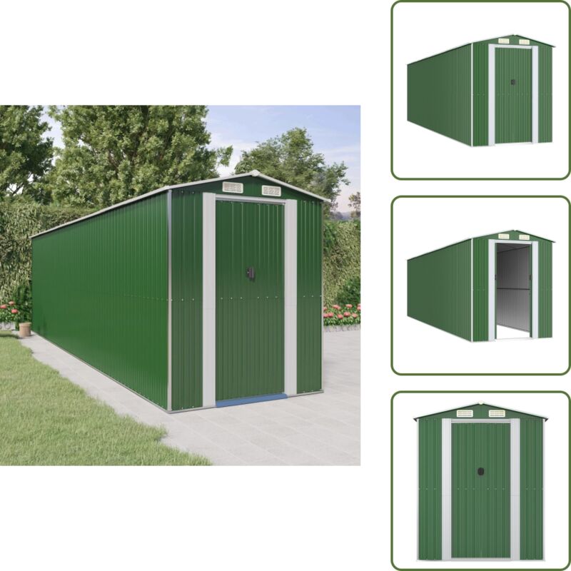 Geräteschuppen Grün 192x689x223 cm Verzinkter Stahl - Geräteschuppen - Gartenhaus - Werkzeuglager - Outdoor-Aufbewahrung - Grünes Gartenhaus
