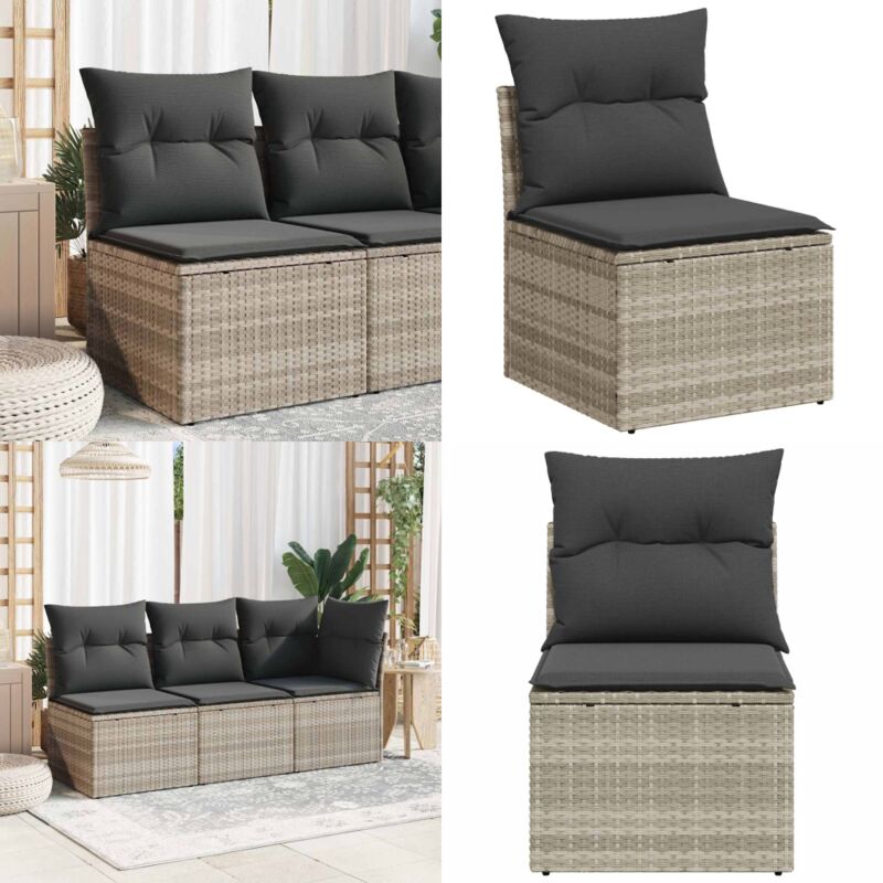 Vidaxl - Gartensessel ohne Armlehnen mit Kissen Hellgrau Poly Rattan - Gartensessel - Gartenstuhl - Loungesessel - Outdoor Möbel - Balkonmöbel - Home