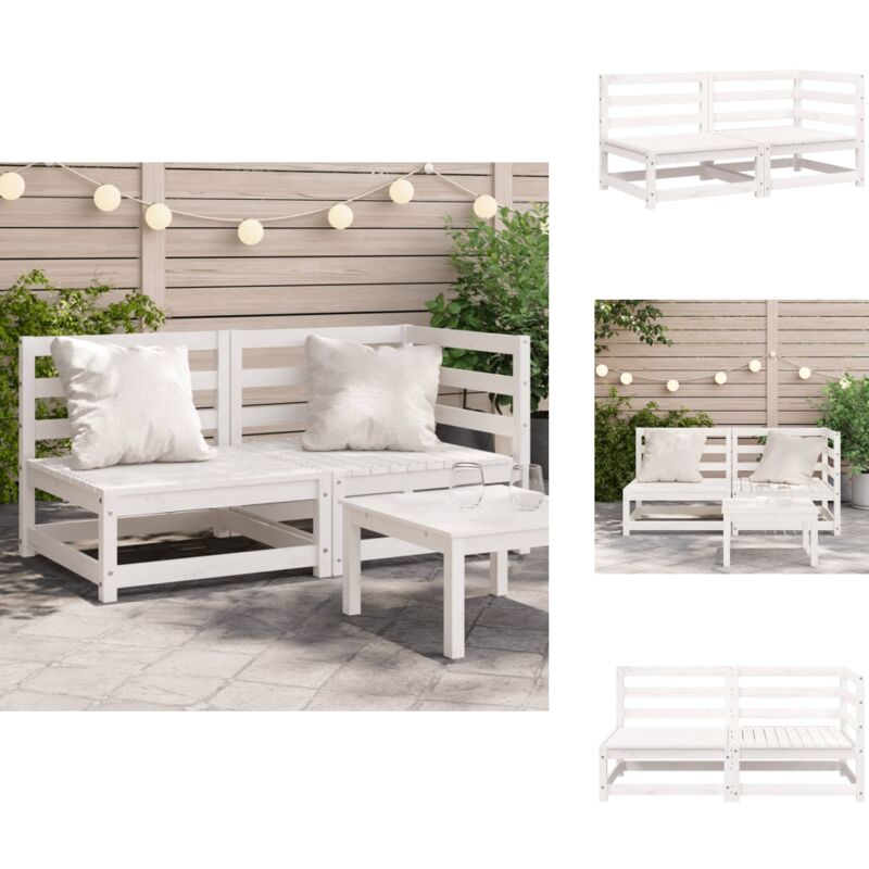Gartensofa 2-Sitzer Weiß Massivholz Kiefer - Gartenmöbel - Holzsessel - Esszimmertisch - Lounge Set - Gartenlounge