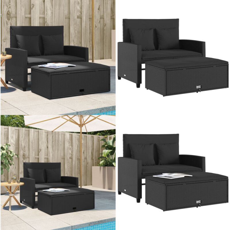 Gartensofa mit Kissen 2-Sitzer Schwarz Poly Rattan - Gartensofa - Outdoor-Sofa - Rattan-Sofa - 2-Sitzer-Sofa - Gartenmöbel - Home & Living
