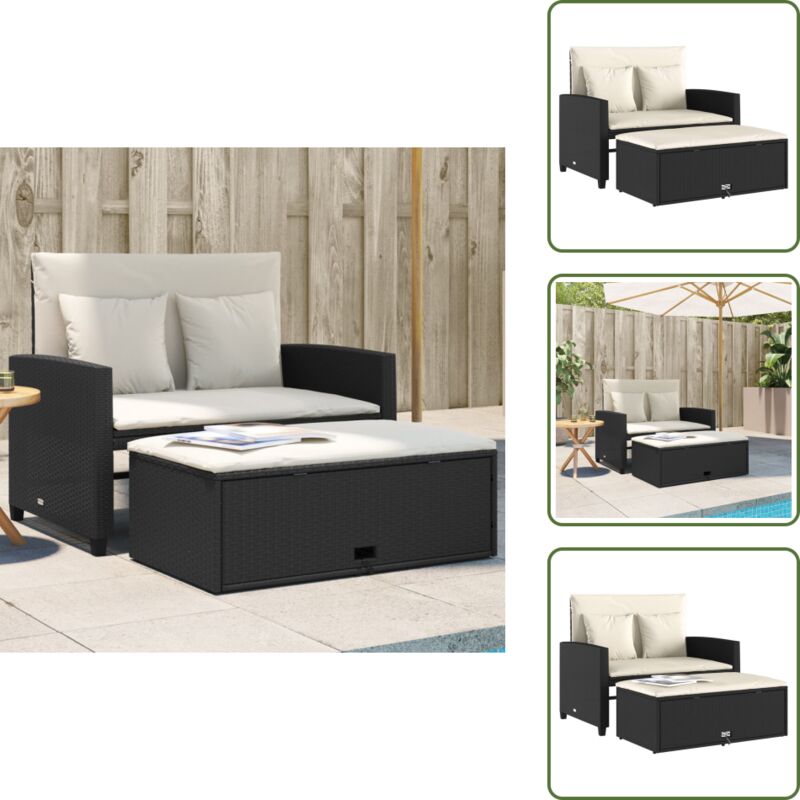 Gartensofa mit Kissen 2-Sitzer Schwarz Poly Rattan - Gartensofa - Outdoor-Sofa - Rattan-Sofa - 2-Sitzer-Sofa - Schlafsofa