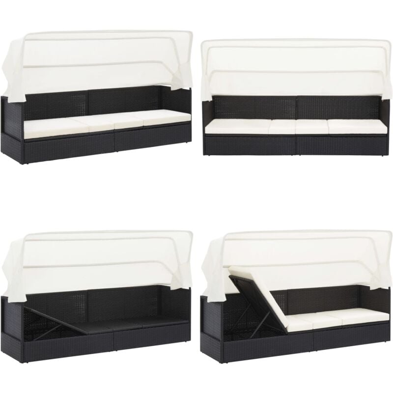 Gartensofa mit Sonnendach Schwarz Poly Rattan - Gartensofa - Sonnenschirm - Lounge Möbel - Outdoor Möbel - Gartenmöbel - Home & Living