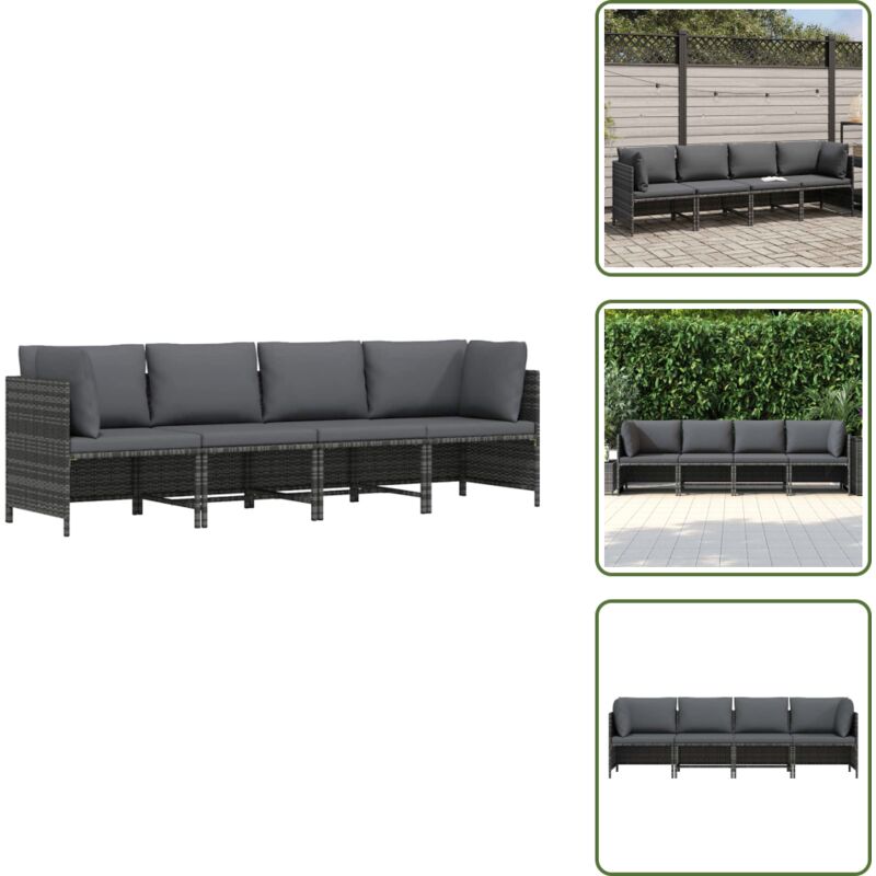 4-Sitzer-Gartensofa mit Kissen Grau Poly Rattan - Outdoor Möbel - Gartenmöbel - Esszimmergarnitur - Rattan Gartenmöbel - Graue Gartenmöbel