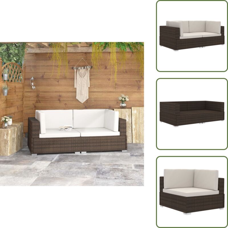 Ecksofas 2 Stk. mit Auflagen Poly Rattan Braun - Gartensorgsofa - Eckcouch - Outdoor-Sitzgruppe - Rattan-Sofa - Wetterfestes Sofa