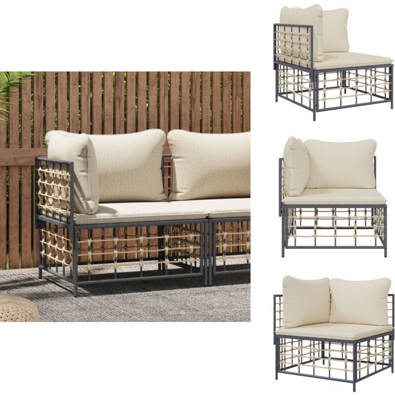 Garten-Ecksofa mit Beige Kissen Poly Rattan - Gartensorgen - Eckcouch - Lounge Möbel - Gartenlounge - Außenbereich