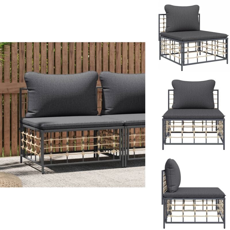 Garten-Mittelsofa mit Dunkelgrauen Kissen Poly Rattan - Gartenmöbeln - Outdoor Möbel - Lounge Set - Rattan Gartenmöbel - Polyethylen Gartenmöbel
