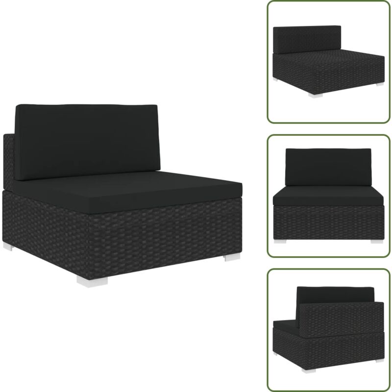 Modular-Sofa-Mittelteil 1 Stk. + Auflagen Poly Rattan Schwarz - Gartensorgausstattung - Outdoor-Sitzgruppe - Lounge Set - Modular Sofa - Rattan Sofa