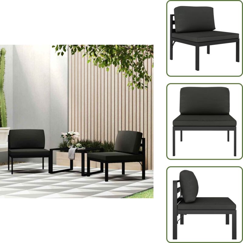 Modular-Sofa-Mittelteil mit Kissen Aluminium Anthrazit - Gartensorgsofa - Aluminiumgartenmöbel - Outdoor Lounge - Balkonmöbel - Sofamitteil