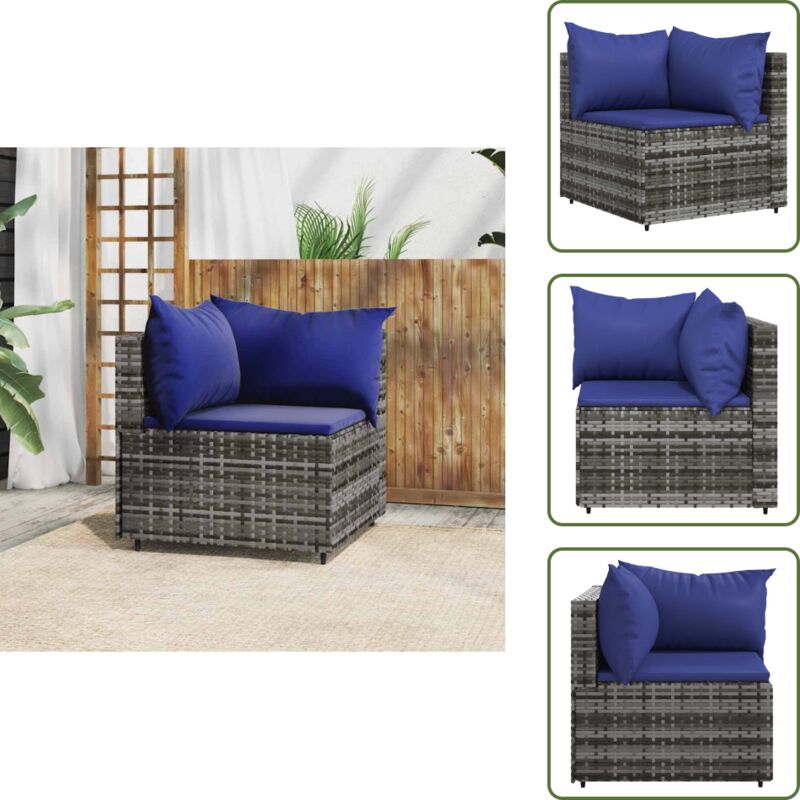 Garten-Ecksofa mit Kissen Grau Poly Rattan - Gartensofa - Outdoor-Sofa - Lounge Möbel - Rattan Gartenmöbel - Wetterfeste Möbel