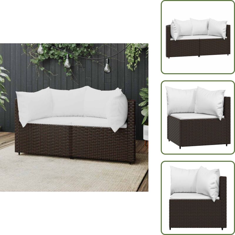 Garten-Ecksofas mit Kissen 2 Stk. Braun Poly Rattan - Gartenecke - Esszimmergarnitur - Lounge Möbel - Rattan Gartenmöbel - Wetterfeste Gartenmöbel