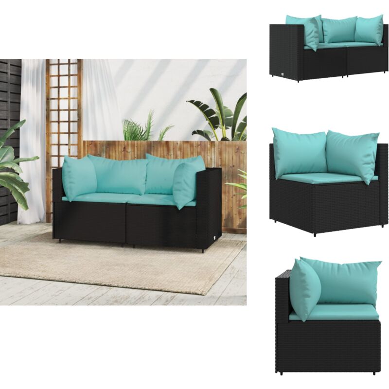 Garten-Ecksofas mit Kissen 2 Stk. Schwarz Poly Rattan - Gartensorgsofa - Outdoor Möbel - Lounge Set - Gartenecke - Balkonmöbel