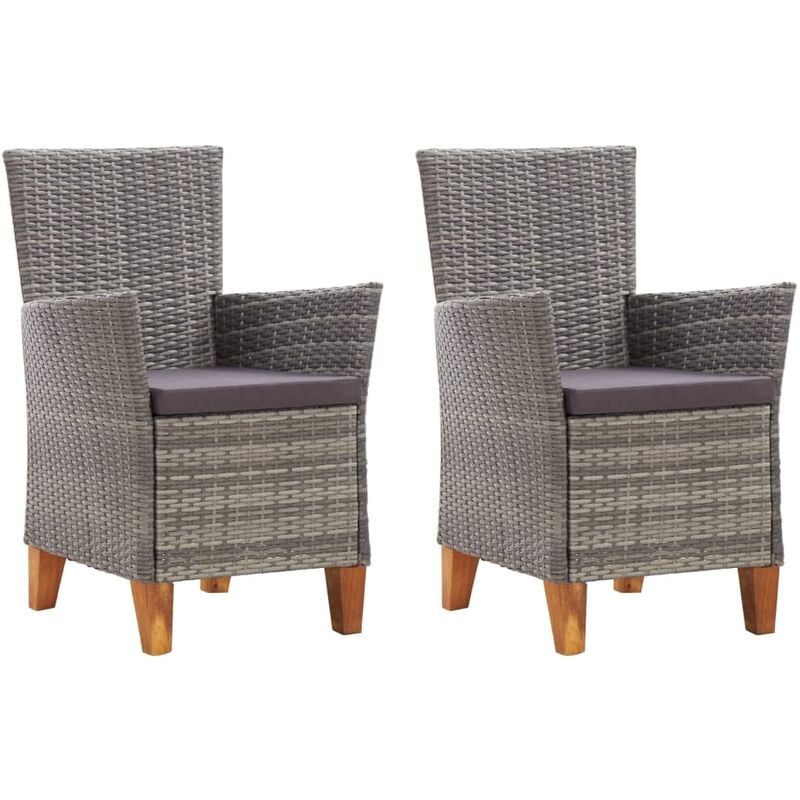 Gartenstühle 2 Stk. mit Auflagen Poly Rattan Grau Vidaxl