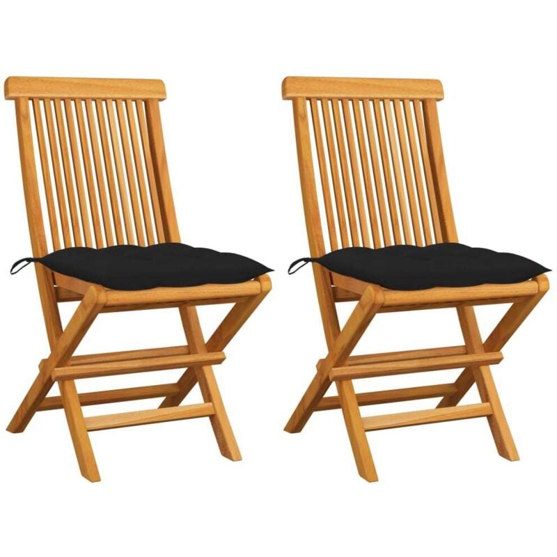 Vidaxl - Gartenstühle mit Schwarzen Kissen 2 Stk. Massivholz Teak