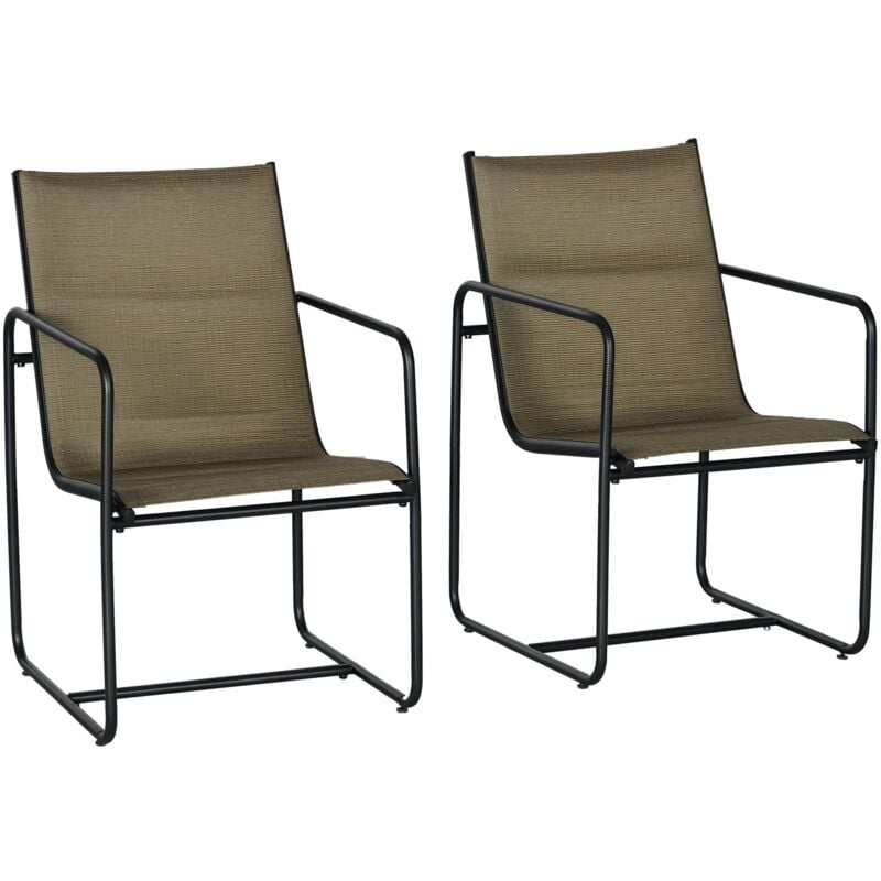 Gartenstühle 2er-Set, Gartensessel Set mit Armlehne, Terrassenstuhl, Balkonstuhl, Mesh, Stahl, Braun, 54 x 66,5 x 88 cm - Outsunny