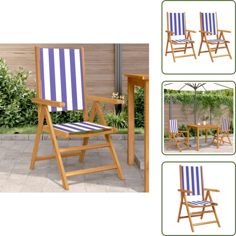 Gartenstühle 2 Stk. Blau und Weiß Massivholz Akazie & Stoff - Gartenstühle - Holz Gartenmöbel - Akasienholzmöbel - Gartenstuhl Blau Weiß - Liegestuhl