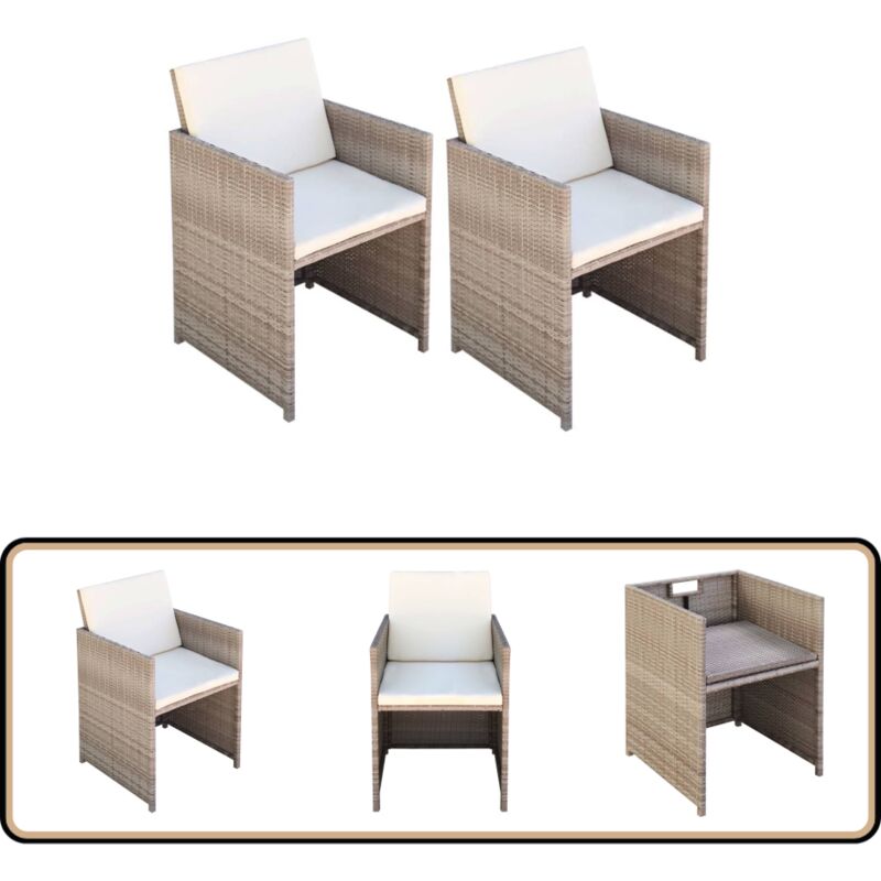 Gartenstühle 2 Stk. mit Polstern und Kissen Poly Rattan Beige - Gartensessel - Gartenstühle - Rattan Möbel - Outdoor Möbel - Balkonmöbel