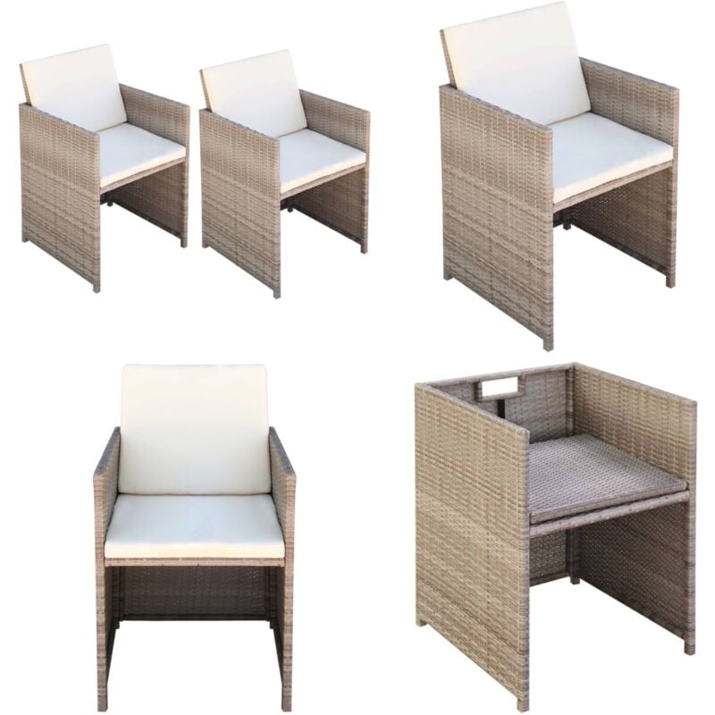 Vidaxl - Gartenstühle 2 Stk. mit Polstern und Kissen Poly Rattan Beige - Gartensessel - Gartenstühle - Rattan Möbel - Outdoor Möbel - Balkonmöbel