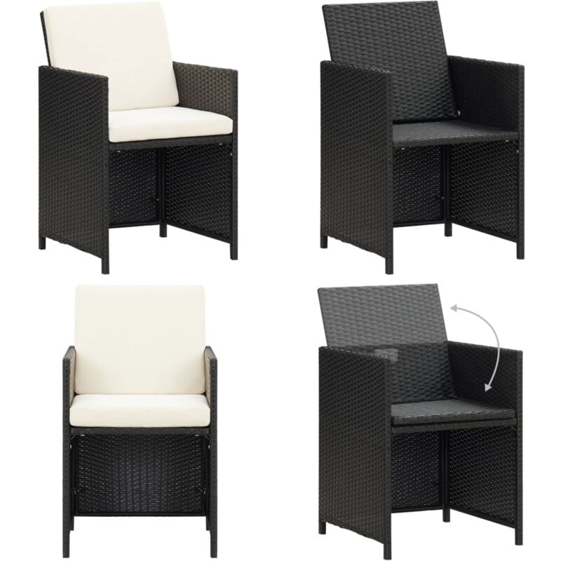 Gartenstühle 2 Stk. mit Polstern und Kissen Poly Rattan Schwarz - Gartenstühle - Rattan Möbel - Outdoor Möbel - Esszimmermöbel - Balkonmöbel - Home &