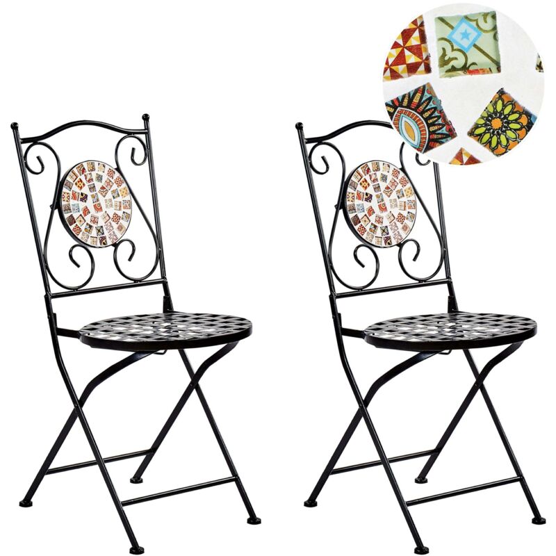 Gartenstühle 2er Set Schwarz aus Metall Mosaik Muster Zusammenklappbar Klappstühle Outdoor Terrassenmöbel Gartenmöbel Balkonmöbel