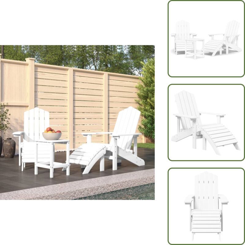 Adirondack-Gartenstühle mit Hocker & Tisch hdpe Weiß - Gartenstühle - Adirondack Stühle - Outdoor Möbel - Gartenmöbel Set - Gartenlounge