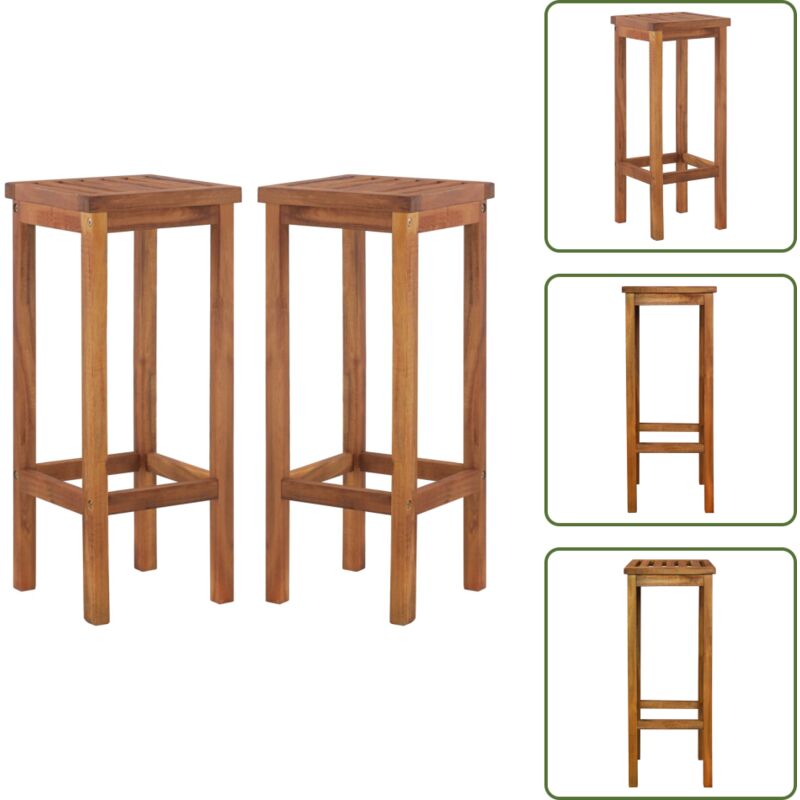 Barhocker 2 Stk. Massivholz Akazie - Holz Barhocker - Gartenstühle - Akaziendesign - Outdoor Möbel - Balkonmöbel