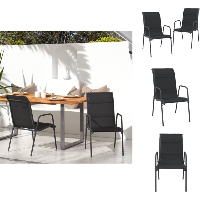 Gartenstühle - Living Gartenstühle 2 Stk. Stahl und Textilene Schwarz