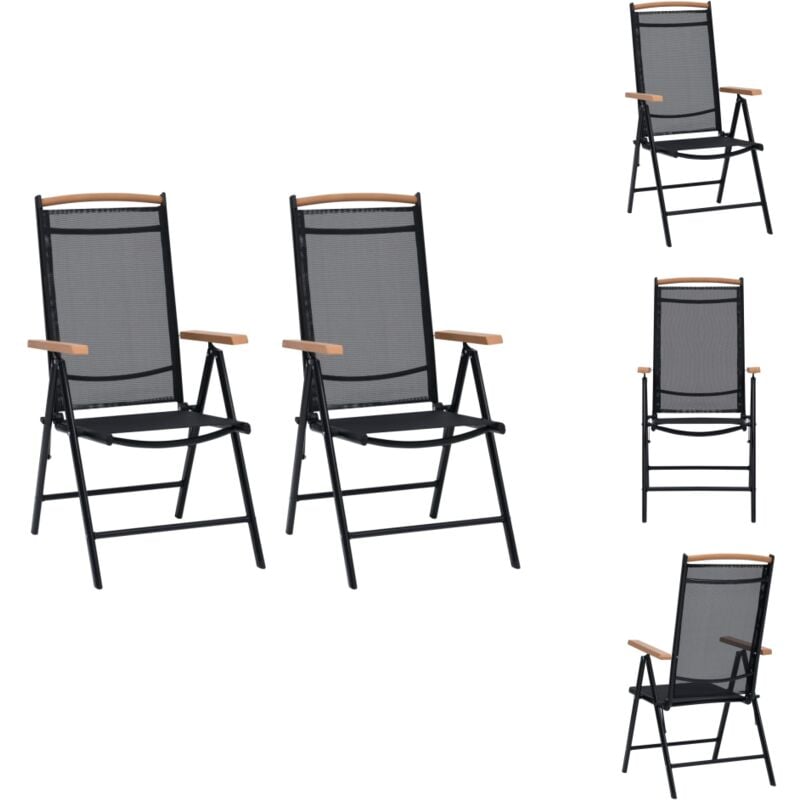 Vidaxl - Gartenstühle Klappbar 2 Stk. Aluminium und Textilene Schwarz - Gartenstühle - Klappstühle - Balkonmöbel - Terrassenmöbel - Esszimmerstühle