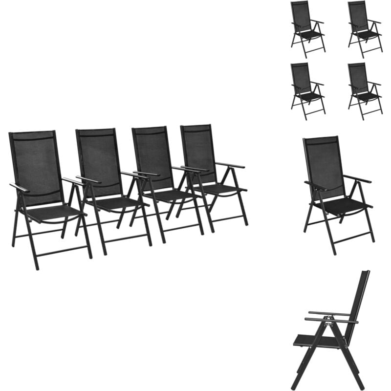 Gartenstühle Klappbar 4 Stk. Aluminium und Textilene Schwarz - Gartensaßsessel - Gartenstühle Klappbar - Outdoor Möbel - Aluminium Gartenstühle