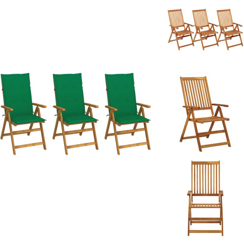 Vidaxl - Klappbare Gartenstühle 3 Stk. mit Auflagen Massivholz Akazie - Holz Gartenstühle - Gartenmöbel - Outdoor Möbel - Klappbarer Stuhl - Akasie